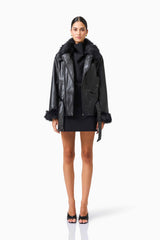 CURAAE Zayelle Jacket in Black with fur around the neck & cuffs front shot 