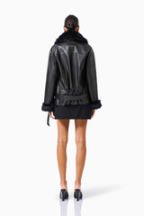 CURAAE Zayelle Jacket in Black with fur around the neck & cuffs back shot 