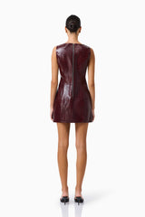 CURAAE Lorea Mini Dress in Burgundy with croc vegan leather fabrication back shot