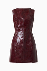 CURAAE Lorea Mini Dress in Burgundy with croc vegan leather fabrication ghost shot