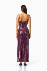 CURAAE Verdita Sequin Maxi Dress in Burgundy with back zipper back shot