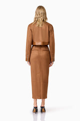 blond model wearing Aroha Suede Cropped Jacket back shot