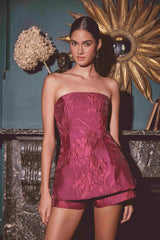Model wears CURAAE Eiva Top & Shorts Set in Pink Magenta to birthday dinner