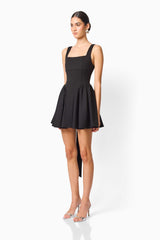 CURAAE Morrigan Square Neck Mini Dress in Black with a square neckline & gathered skirt side shot