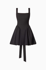 CURAAE Morrigan Square Neck Mini Dress in Black with a square neckline & gathered skirt ghost shot