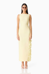 Brunette woman wearing the CURAAE Catiana Maxi Dress in Yellow front shot
