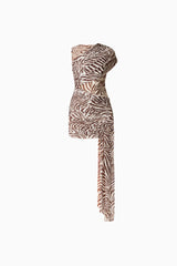 The Arabelle Mini Dress in Chocolate Zebra Print Ghost shot