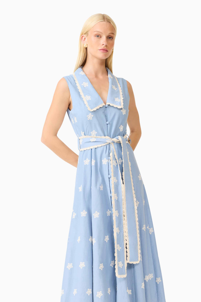 cream and blue dress starfield CURAAE Estella Midi in & and adjustable open tie DRESS OPTIONS:Without Flutter Sleeves Midi dress noble-utility-dress-chart Dazzling A-line Sweetheart Sleeveless
