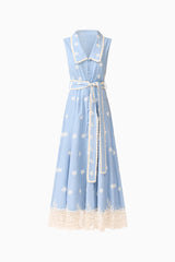 CURAAE Estella Midi Dress in Blue & Cream ghost shot