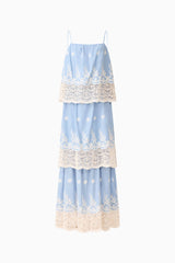 CURAAE Estella Maxi Dress in Blue & Cream ghost shot 