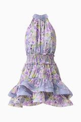 Milena Halter Mini Dress in Purple Floral ghost shot