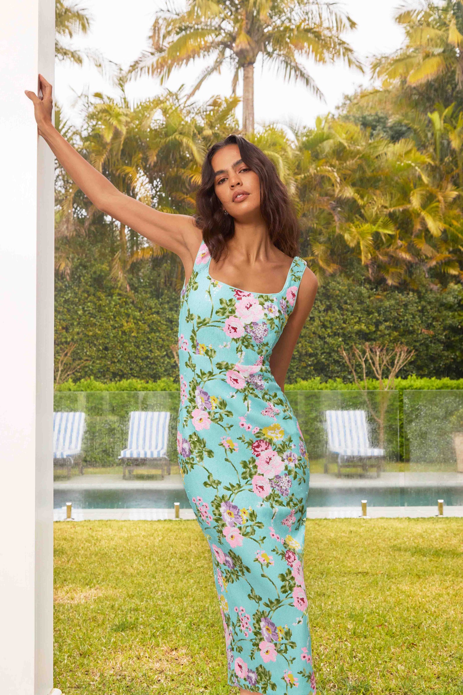 mint green midi dress Emmeline Sequin - - XXS wrap tie front Straps & Sleeves_Strapless Maxwell - Effective 15 Color:PASLEY BLOOM BLACK