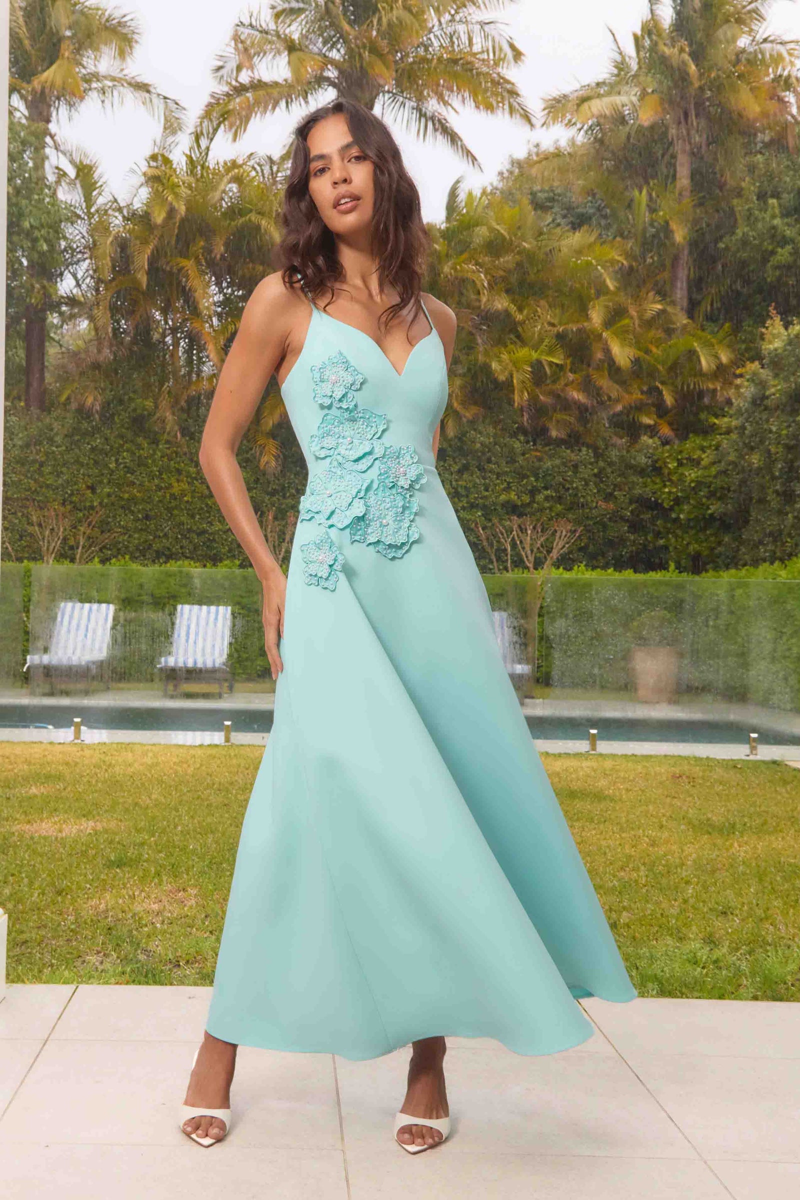 aqua blue dress East Coast Lace Bust Midi Dress Aqua Blue