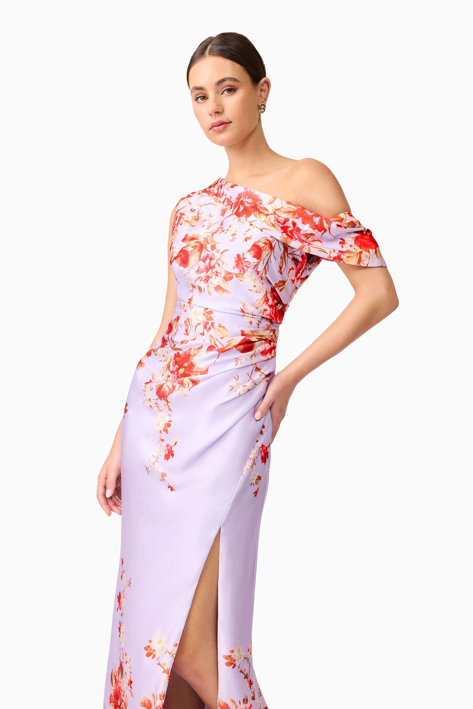 strapless open back dress Elina Asymmetrical Gown in Purple