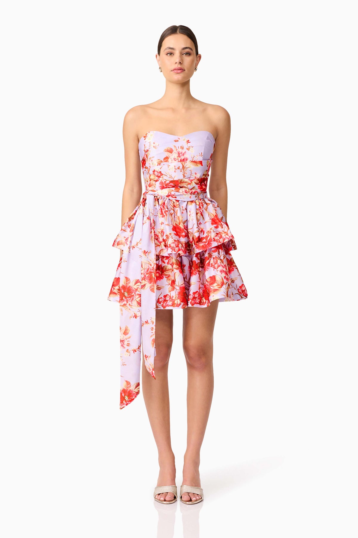 Elina Strapless Mini Dress in Purple | A-Line Detailing