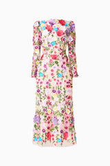 The Rosette Long Sleeve Midi Dress in Multi Floral Ghost Shot