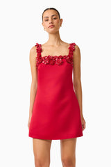 Brunette Model wearing Lucetta Shift Mini Dress in Red medium shot