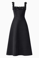 The Lucetta Fit & Flare Midi Dress in Black ghost shot