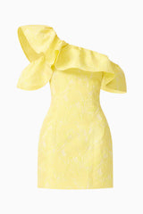 The Luella One Shoulder Mini Dress in Yellow ghost shot