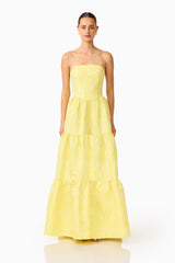 Brunette Model wearing the Luella Strapless Gown in Yellow front shot