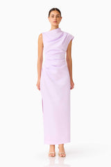 Brunette model wearing the Coralie Maxi Gown in Purple front shot