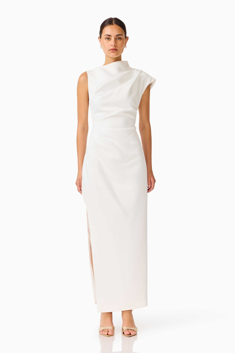 coralie off shoulder front slit dress Coralie Maxi Gown - Pearl White - XXS