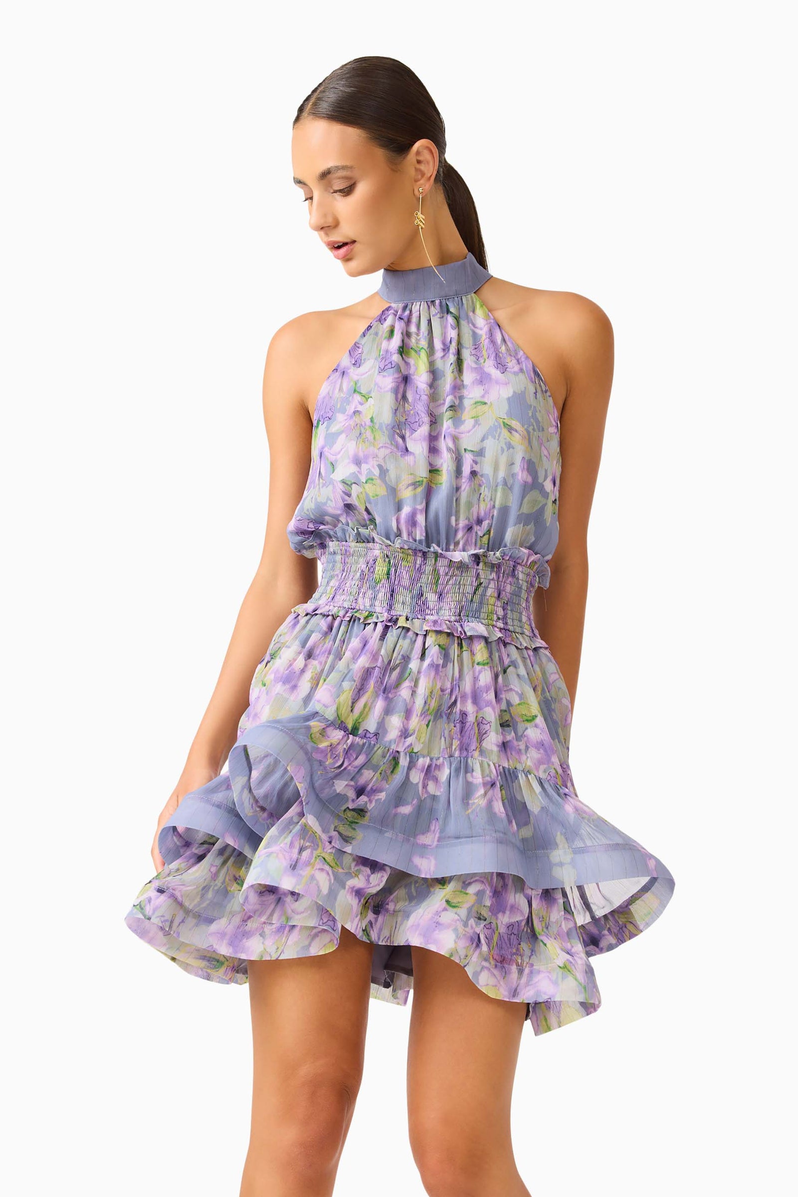 Milena Halter Mini Dress - Purple Floral - XL