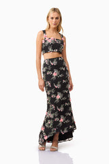 Blonde model wearing Gaia Floral Set in Black posed shot