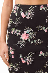 Blonde model wearing Gaia Floral Set in Black bottom detail shot
