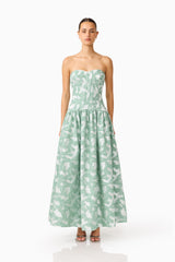 Lisette Sweetheart Gown in Sea Green with jacquard fabrication front shot