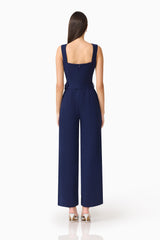 Leonara Sleeveless Jumpsuit in Deep Navy with back zipper and a belt back shot