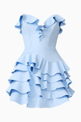 Liora Strapless Tiered Mini Dress in Sky Blue ghost shot