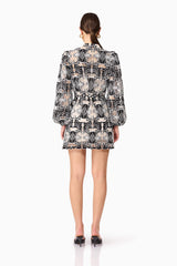 Brunette model wearing Jolie Long Sleeve Mini Dress in Black back shot