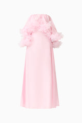 Fiorina Floral Applique Gown in Pale Pink with strapless neckline and a floral trim ghost shot