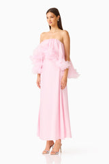 Fiorina Floral Applique Gown in Pale Pink with strapless neckline and a floral trim side shot