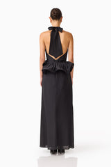 Fiorina Halter Peplum Gown in Black with low back & halter neck back shot