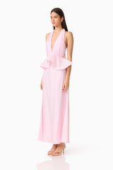 Fiorina Halter Neck Gown in Pale Pink with  peplum detailing side shot