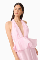 Fiorina Halter Neck Gown in Pale Pink with  peplum detailing detail shot