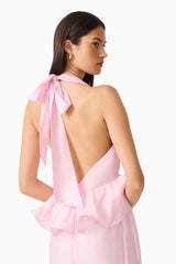 Fiorina Halter Neck Gown in Pale Pink with  peplum detailing & low back detail shot
