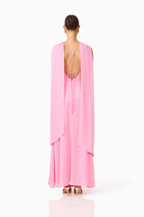 Calista Neck Scarf Gown in Pink with cross ties & texted satin fabrication back shot