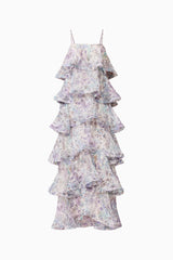 Rosaria Tiered Gown in Purple Floral with a square neckline & georgette fabrication ghost shot