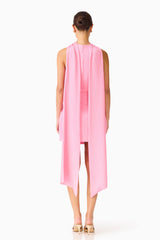 Calista Neck Scarf Mini Dress in Pink with textured satin fabrication & draped detailing back shot 