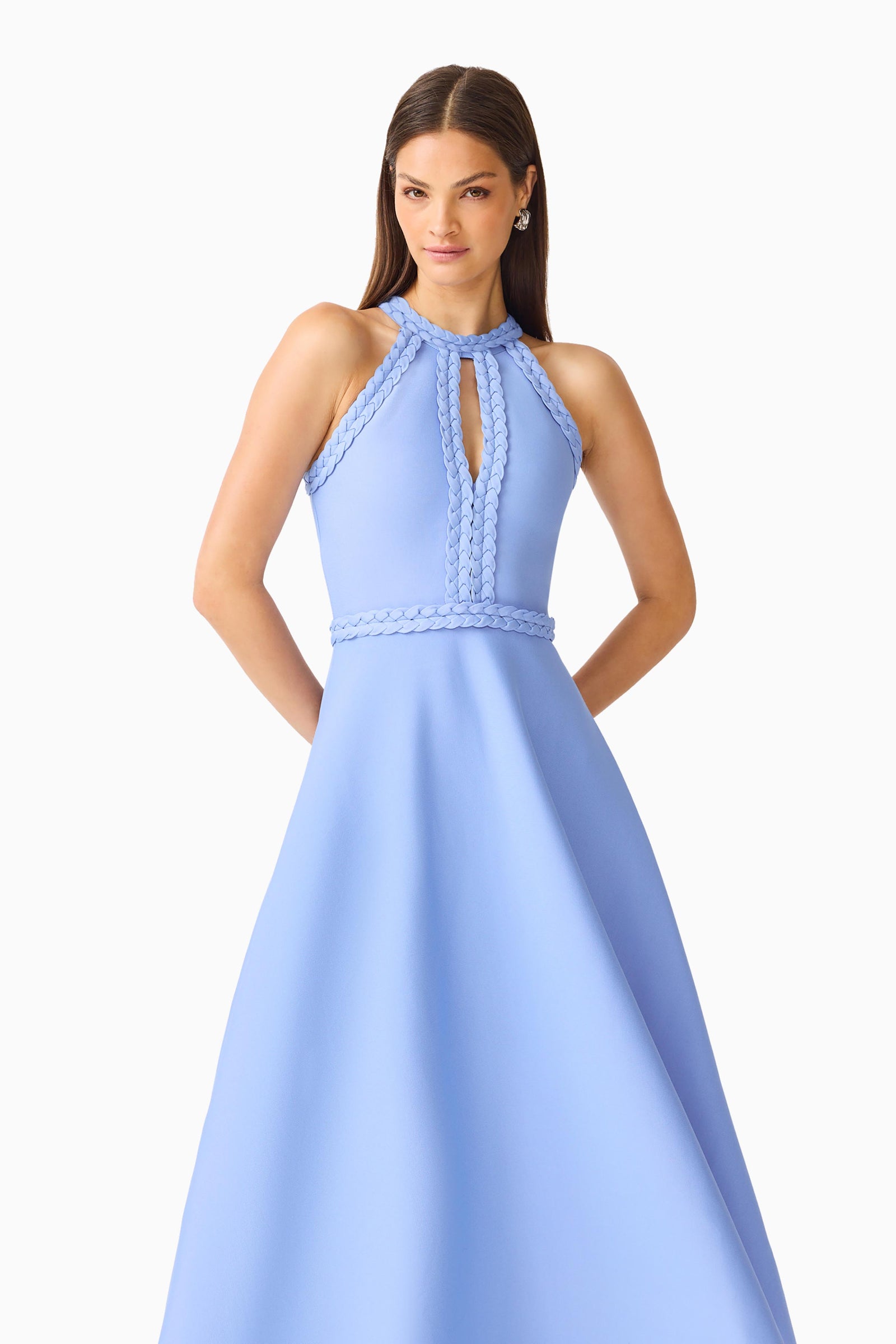 cornflower blue cocktail dress Floriana Halter Midi in Campbell