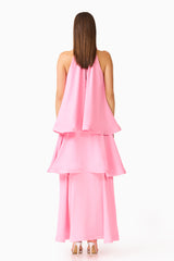 Calista Tiered Gown in Pink with keyhole back & tiered silhouette back shot