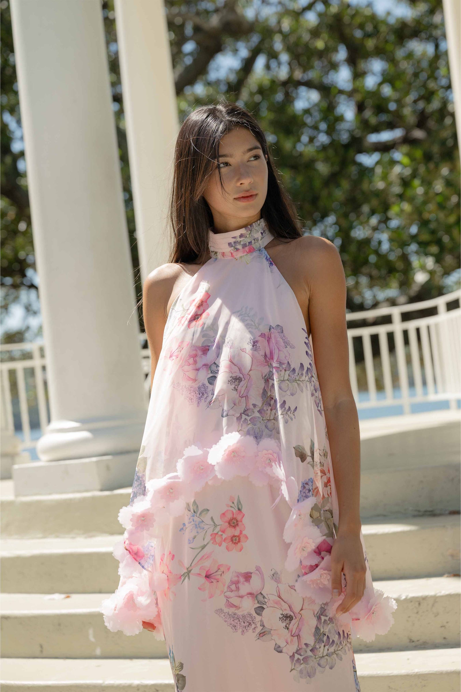 elliatt pink floral dress Elliatt Floralie Strapless Gown in Pink Floral  TrenLend