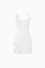 Trompe 3D Floral Mini Dress In White ghost shot