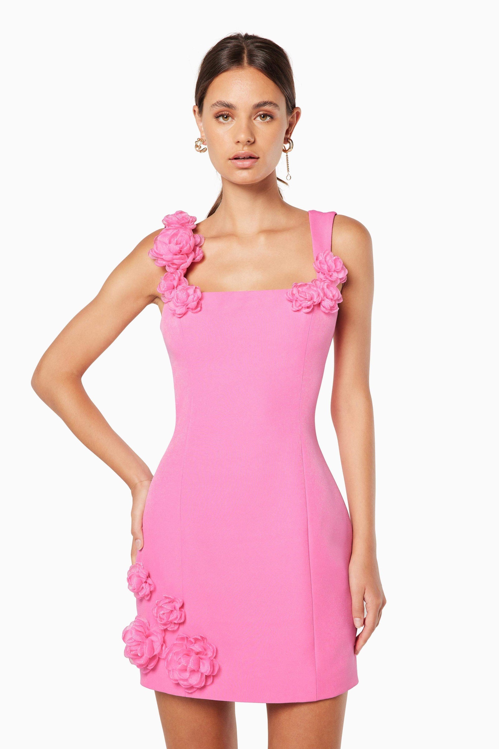 elliatt pink mini dress Trompe 3D Floral Mini Dress Pink - L