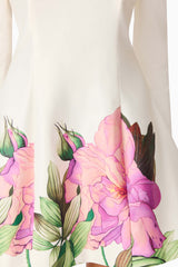 Brunette model wearing Azelie Off The Shoulder Mini Dress in White detail shot