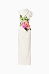 Azelie Asymmetrical Gown in White ghost shot