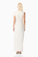 Blonde model wearing Azelie Asymmetrical Gown in White back shot